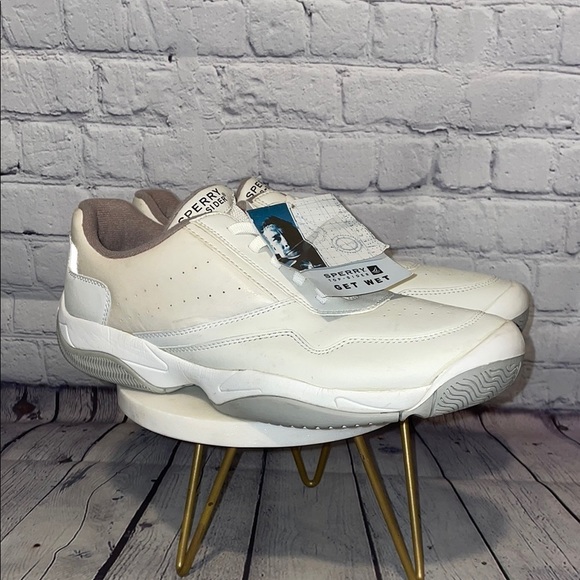 Sperry Top Sider White and Gray Leather Sneakers Mens Sz 10M - Picture 1 of 5